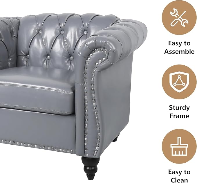 AVZEAR Chesterfield Loveseat, Mid-Century PU Upholstered Loveseat Sofa Modern 2 - Image 3