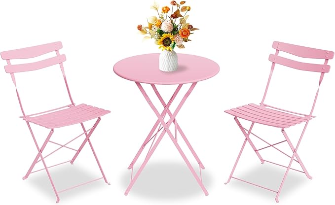 GarveeLife 3 Piece Patio Bistro Set, Folding Patio Bistro Table and Chairs Set by GarveeLife