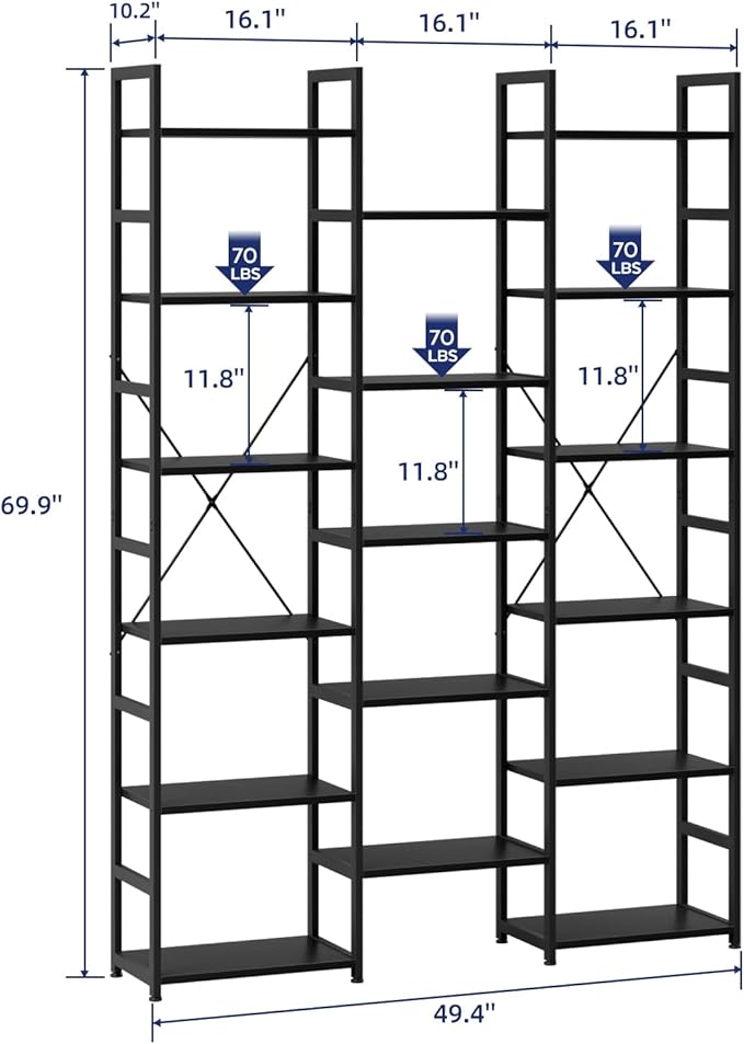NUMENN Triple Column 6 Tier Bookshelf, Bookcase - Image 3