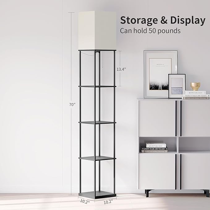 SUNMORY 5 Tier Floor Lamp with Shelves, Modern Square Standing Lamp with 3 - Image 5