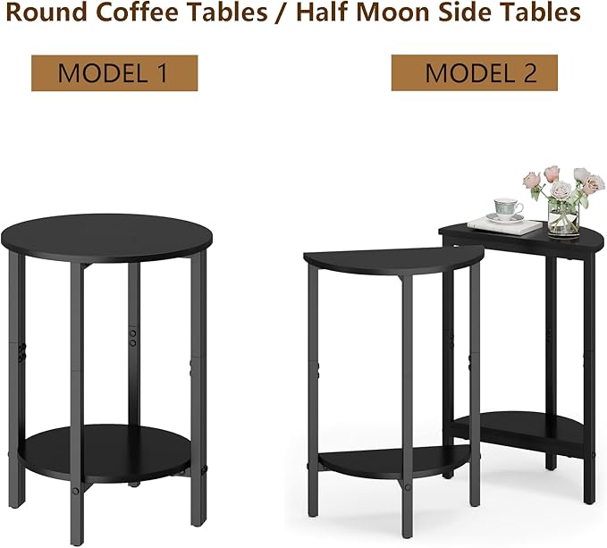 Vagusicc Side Table, Small End Table, 2 Tier Couch Side Tables, Small Round - Image 6