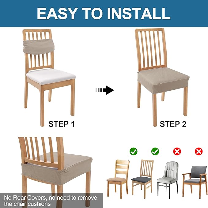 Smiry Waterproof Seat Covers for Dining Room Chairs Set of 2, Stretch Jacquard - Image 5