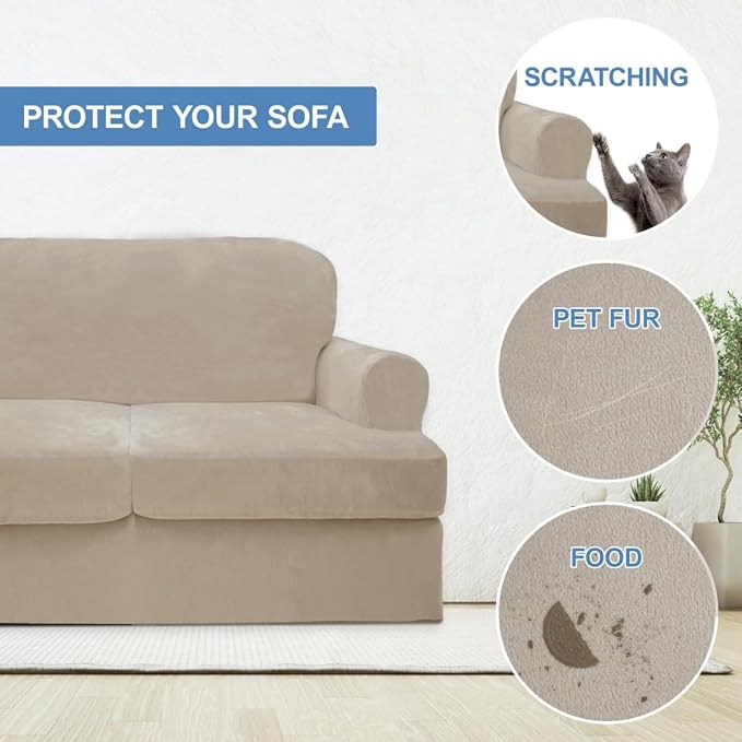 CUCRAF Cushion Sofa Cover 4 Piece Slipcovers, Soft Thick Velvet Couch Cover - Image 4