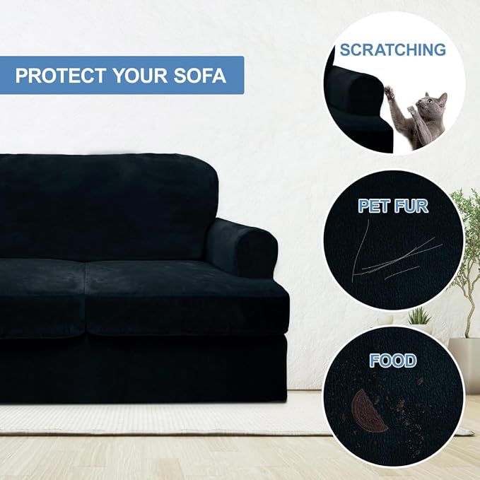 CUCRAF T Cushion Sofa Cover 4 Piece Slipcovers, Soft Thick Velvet Couch Cover - Image 4