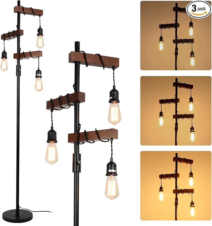 Dimmable Industrial Floor Lamp, Farmhouse Tree Floor Lamp, 68 Inch 3 Lights by Airposta