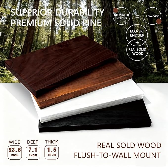 Solid Wood Floating Shelves, 23.6in Finished Real Wood Wall Shelves - Image 2