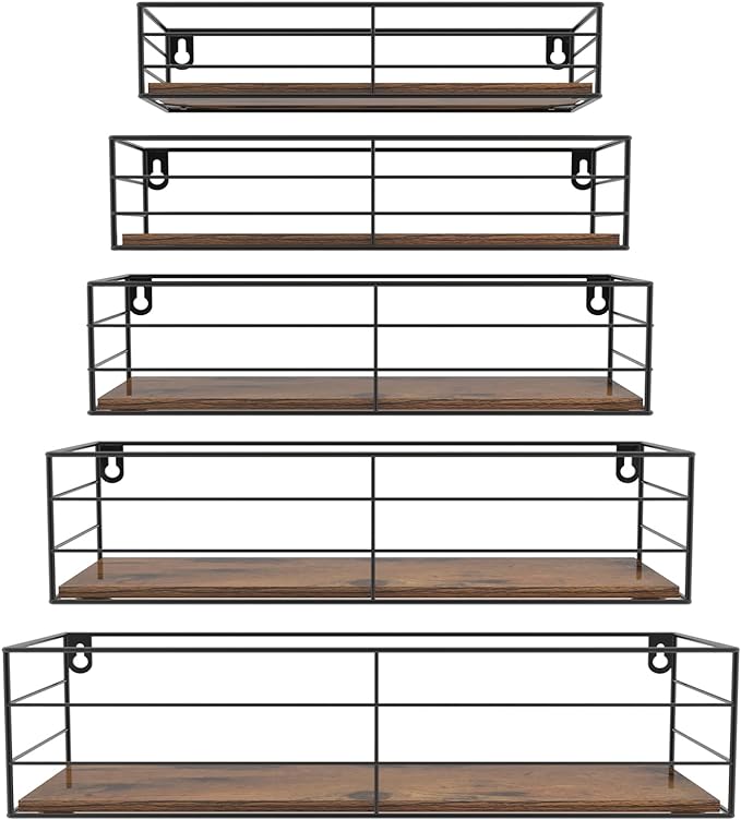 CRUGLA Floating Wall Shelves Set of 5, Wall Mounted Bathroom Shelves, Hanging by CRUGLA