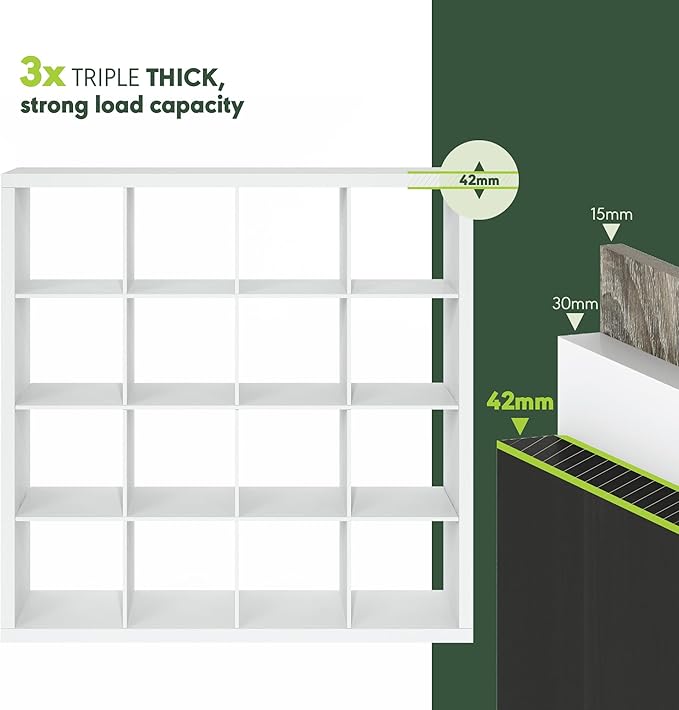 Furinno Cubicle Book Shelf, 16-Cube Bookshelf, Triple Thick Frame Cube Storage - Image 7