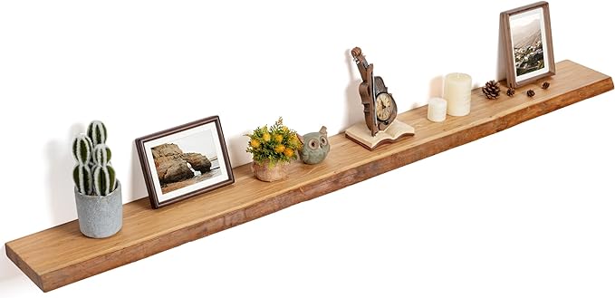 Floating Shelves for Wall Decor, Rustic Solid Elm Wood Live Edge Floating by FLYJOE