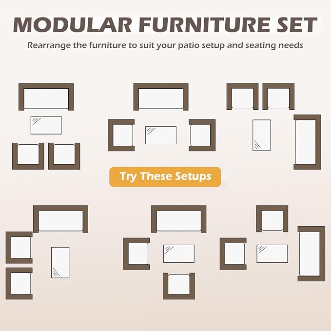 FDW | 4-Piece Patio Furniture Set | Brown & Blue | Outdoor Wicker Furniture - Image 8