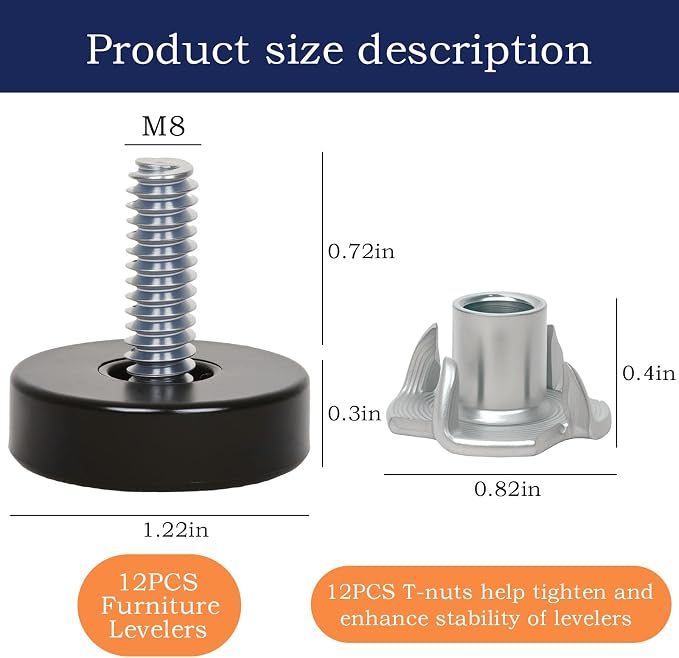 12 PCS M8 Thread Furniture Feet Levelers, Furniture Leveling Feet, Furniture - Image 3