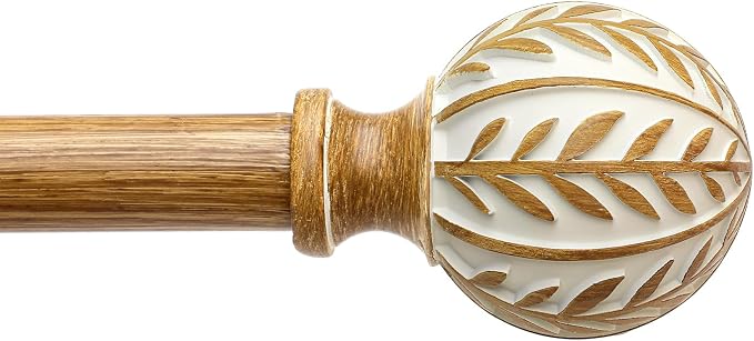 QDWIS Boho Wood Curtain Rods for Windows 66 to 120 inch, Rustic Decorative by Unknown