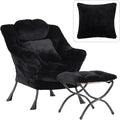 Lazy Chair with Ottoman, Large Black Accent Chair with Ottoman and FA Throw by HomeEastllyHome
