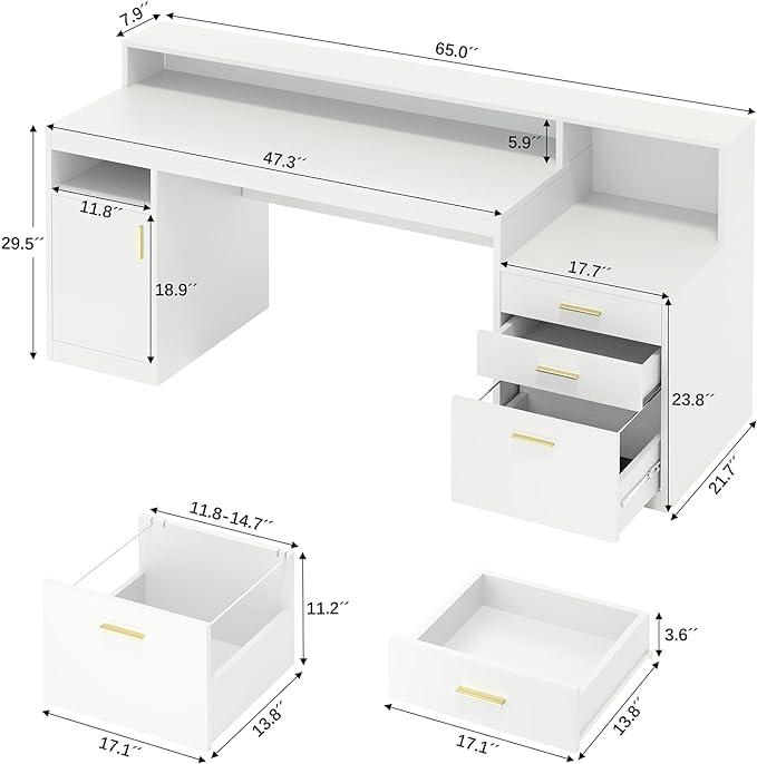YOMILUVE Computer Desk with 3 Drawer & Storage Shelves, Home Office Desk with - Image 2
