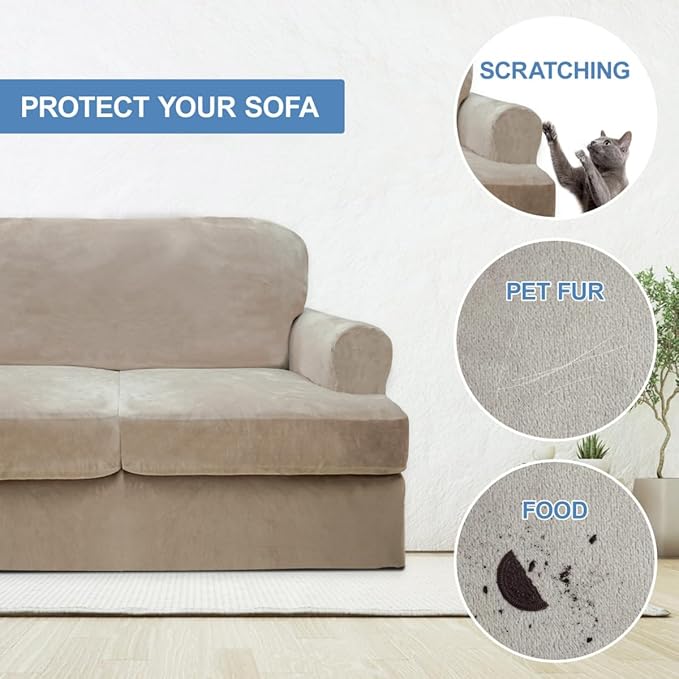 CUCRAF T Cushion Sofa Cover 2 Piece Armchair Slipcovers, Soft Thick Velvet - Image 4