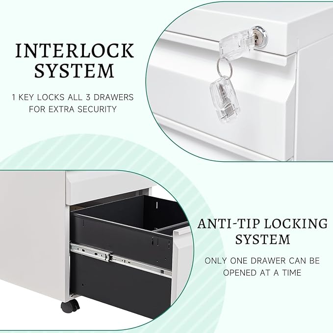 Letaya 3 Drawer Mobile File Cabinet - Image 6