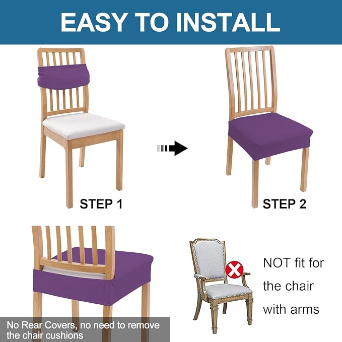 Smiry Waterproof Seat Covers for Dining Room Chairs Set of 4, Stretch Jacquard - Image 5