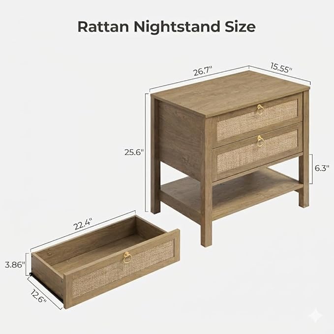 SICOTAS Night Stand with Drawers and Storage Shelf - Image 2