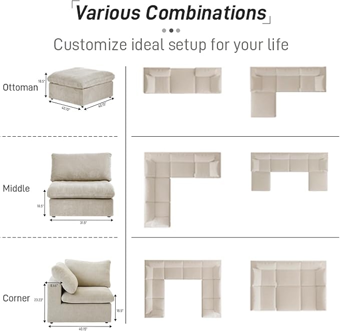 Cloud Couch Modular Sectional Sofa, 160.6" Down Filled Couch - Image 8
