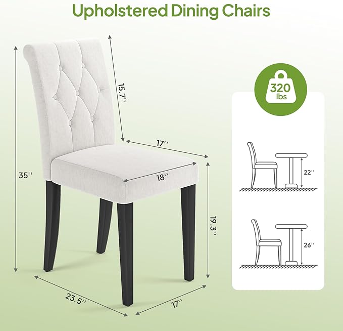 Welzona Upholstered Dining Chairs Set of 4, Button Tufted Parsons Dining Chair - Image 2