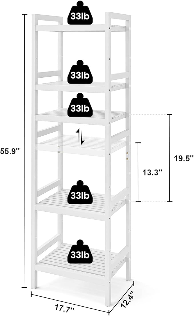 Homykic Bamboo Bookshelf, 5-Tier Narrow 55.9” Adjustable Book Shelf Bookcase - Image 3