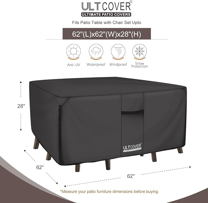 ULTCOVER 600D Tough Canvas Heavy Duty Square Patio Table and Chair Cover - Image 2