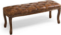 Cozyman Bedroom Bench, French Vintage Tufted Leather Bench, 45.2" Carving by COZYMAN