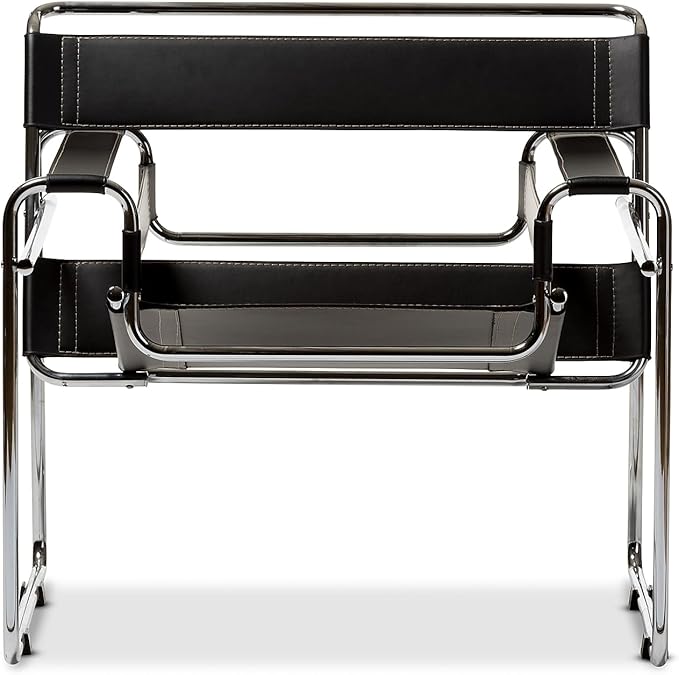 Baxton Studio Wassily Style Mid Centry Modern Accent Chair, Steel Frame and - Image 3