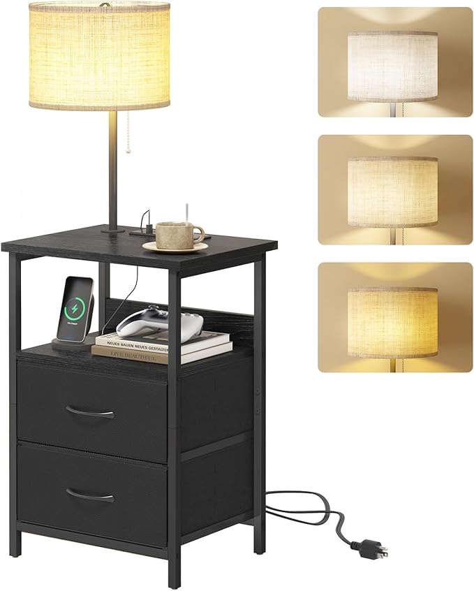 Fixwal Bedside Table with 3 Color Temperature Reading Light, Nightstand with by Fixwal