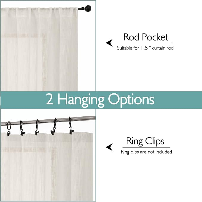 Chyhomenyc Extra Long Ivory Semi Sheer Curtains 120 Inches Long 2 Panels Set - Image 4