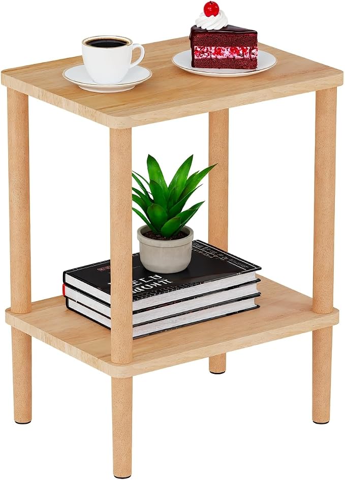LUCKNOCK Solid Wood Side Table, 2-Tier Small End Table by LUCKNOCK