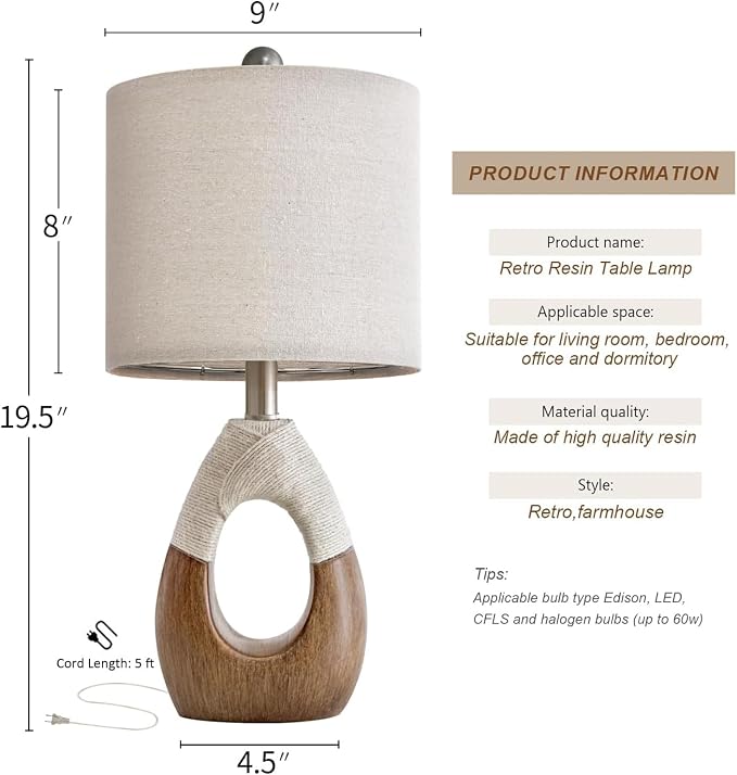 OYEARS Boho Table Lamps Bedroom Living Room Set 2, Suitable - Image 2