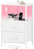 Somdot White Nightstand with Charging Station and LED Light by Somdot