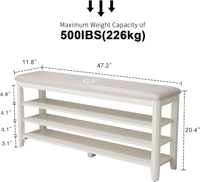 AQIMUELE Shoe Bench with Leather Cushion, 3 Tiers Shoe Storage Bench Height - Image 2