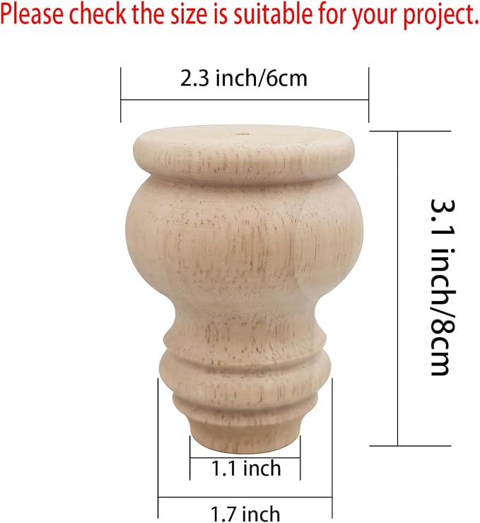 3" Tall Solid Wood Furniture Legs Unfinished Bun Feet - Image 2