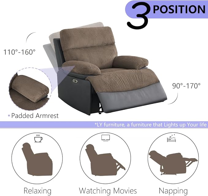 Power Recliner Chair Sofa, Living Room Furniture Sets, Luxury Fabric Reclining - Image 4