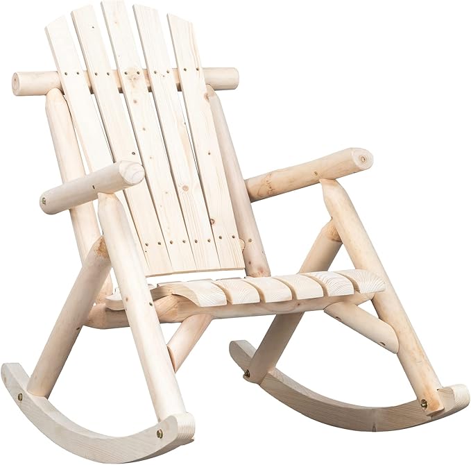 Outvita Wooden Rocking Chair, Fir Log Adirondack Rocker, Outdoor Wood Accent by Outvita