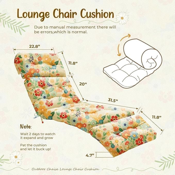 4 Pack Outdoor Chaise Lounge Chair Cushion 75.1 x 22.8 x 4.7 Inches 100% - Image 3