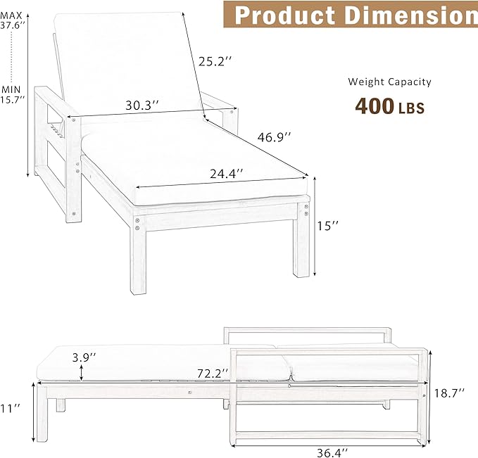Outdoor Chaise Lounge Chair, Patio Chaise Lounge Recliner - Image 2