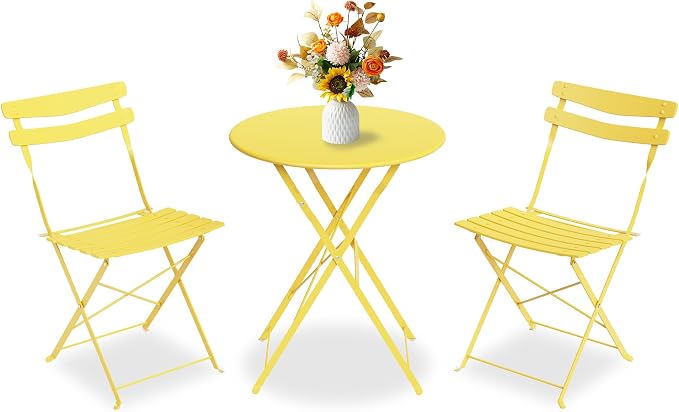 GarveeLife 3 Piece Patio Bistro Set, Folding Patio Bistro Table and Chairs Set by GarveeLife