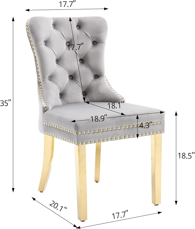 KCC Velvet Dining Chairs Set of 2, Upholstered High-end Tufted Dining Chair - Image 2