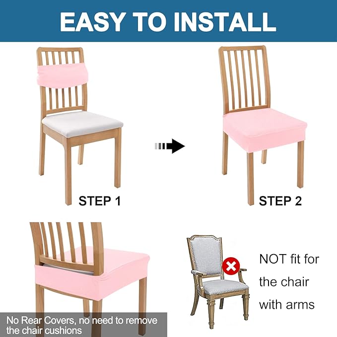 Smiry Waterproof Seat Covers for Dining Room Chairs Set of 4, Stretch Jacquard - Image 5