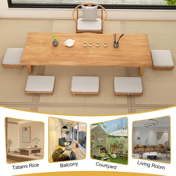 140cm Japanese Floor Table -Vintage Solid Wooden Tatami Table, Low Rectangular - Image 7