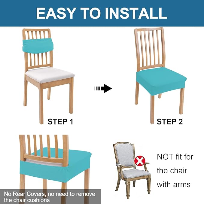 Smiry Waterproof Seat Covers for Dining Room Chairs Set of 2, Stretch Jacquard - Image 5
