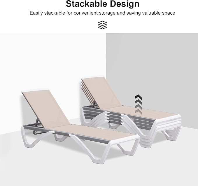 PURPLE LEAF Patio Chaise Lounge Chair Set of 3 Outside Aluminum Plastic - Image 5