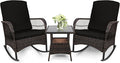 LEVELEVE 3 pcs Rocking Bistro Set Conversation Chairs PE Wicker Outdoor Rocking by Enjoyyourlife