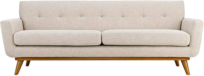 Modway Engage Mid-Century Modern Upholstered Fabric Sofa in Beige - Image 3