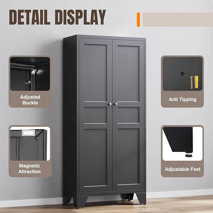 Yizosh Metal Pantry Cabinet, Tall Kitchen Pantry Storage Cabinet - Image 4