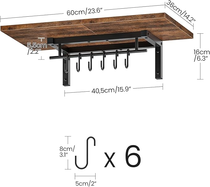 CHOEZON Wall-Mounted Pot Racks, Floating Shelves, Wall Shelves, Vintage Pot - Image 5