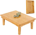 Japanese-Style Folding Bamboo Dining Table, 60*60*32cm, Wood Yellow by BXZAY